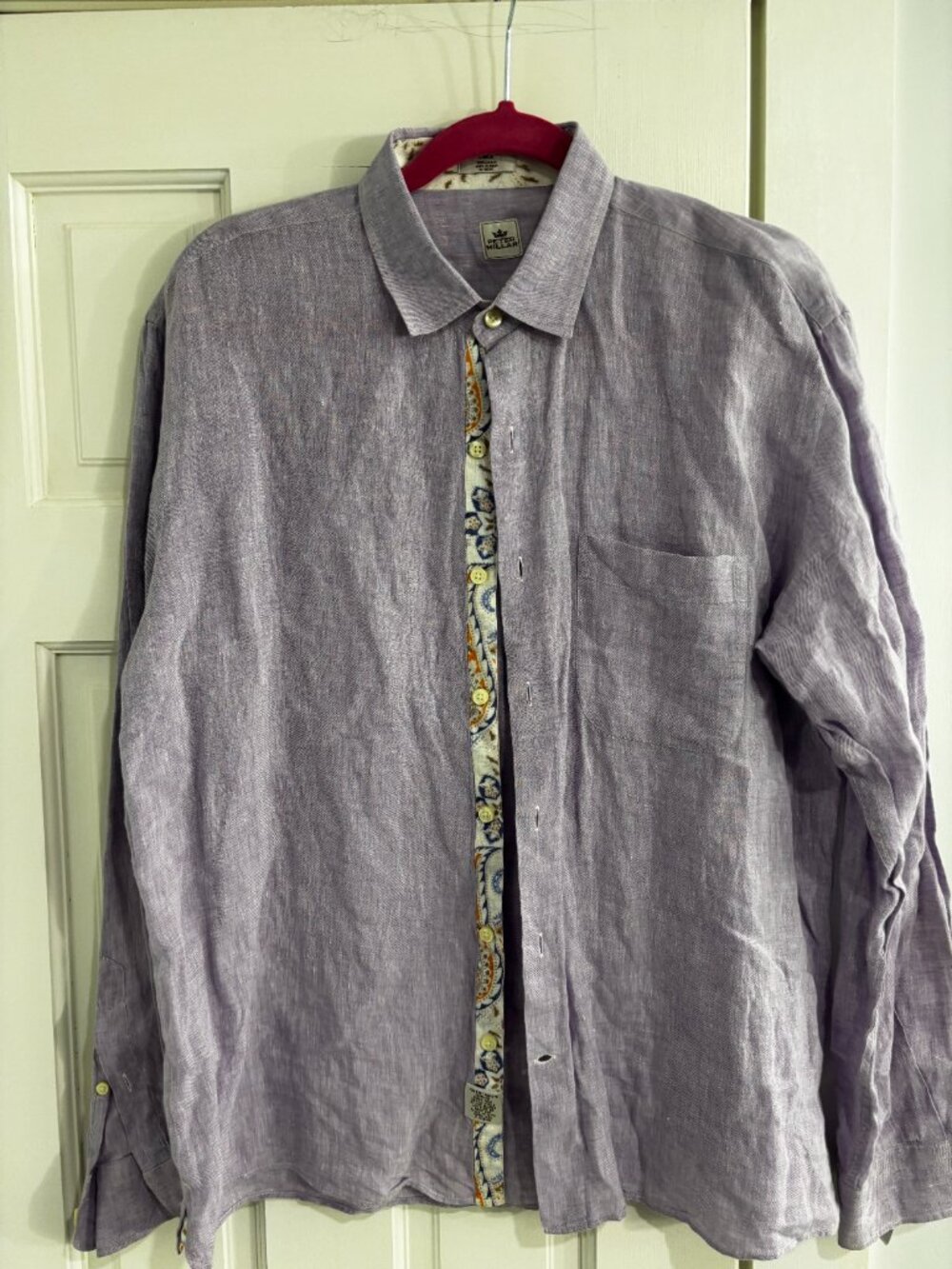 Peter Millar 100% Linen Button Down Purple Paisley Trim Casual Luxury - Large